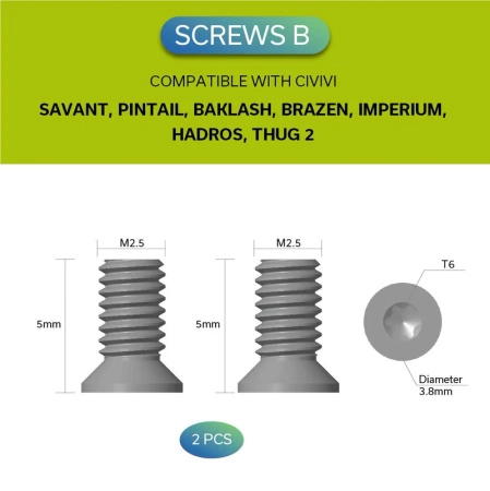 Śruby do klipsa Civivi Black Stainless Steel T6 3.8 mm - 10 szt. (CA-12B)