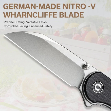 Nóż składany Civivi Elementum Wharncliffe Black Canvas Micarta, Satin Nitro-V (C18062AF-3)