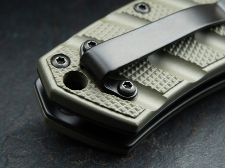 Böker Plus - Nóż automatyczny BHQ Stubby Strike Droppoint OD Green Aluminium, Stonewash D2 (01BO442)