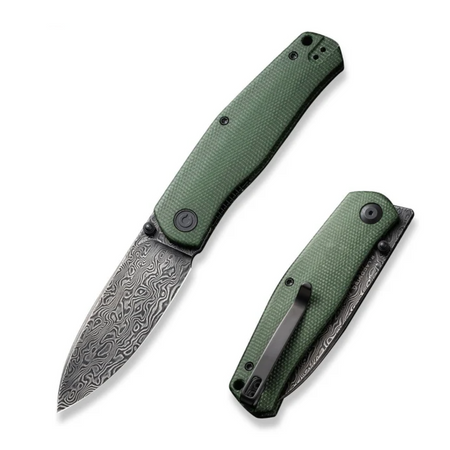 Nóż składany Civivi Sokoke Green Canvas Micarta, Black Hand Rubbed Damascus by Ray Laconico (C22007-DS2)