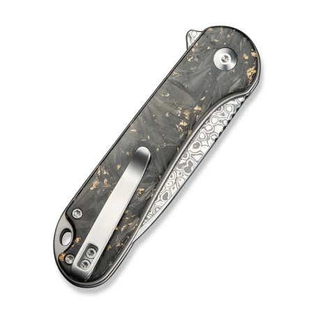 Nóż składany Civivi Button Lock Elementum II Shredded Carbon Fiber/Golden Shred, Damascus (C18062P-10)