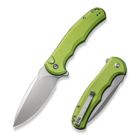 Nóż składany Civivi Button Lock Praxis Lime Green Aluminium, Satin Nitro-V (C18026E-3)