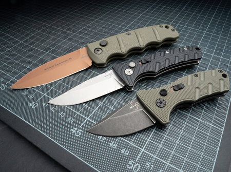 Böker Plus - Nóż automatyczny BHQ Stubby Strike Droppoint OD Green Aluminium, Stonewash D2 (01BO442)