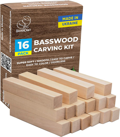 Zestaw 16 klocków z drewna lipowego do rzeźbienia - BeaverCraft BW16