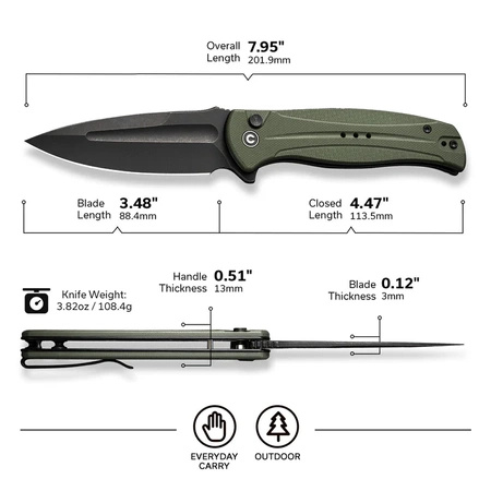 Nóż składany Civivi Incindie OD Green G10, Black Stonewashed (C23053-2)