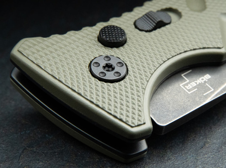 Böker Plus - Nóż automatyczny BHQ Stubby Strike Droppoint OD Green Aluminium, Stonewash D2 (01BO442)