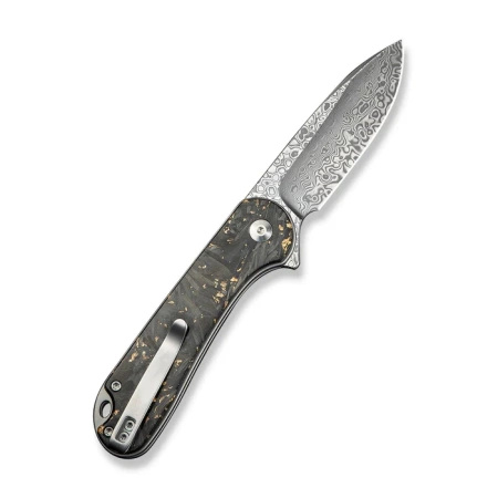 Nóż składany Civivi Button Lock Elementum II Shredded Carbon Fiber/Golden Shred, Damascus (C18062P-10)