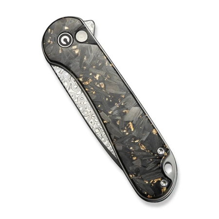 Nóż składany Civivi Button Lock Elementum II Shredded Carbon Fiber/Golden Shred, Damascus (C18062P-10)