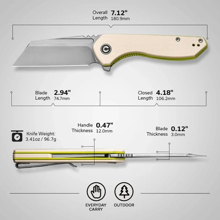 Nóż składany Civivi ExOne Ivory G10, Satin Nitro-V by Brian Brown (C23036-2)