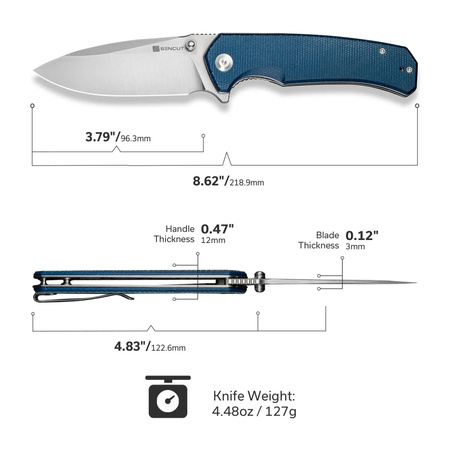 Nóż składany Sencut Skarnax Blue Canvas Micarta, Satin 9Cr18MoV (S24025-3)