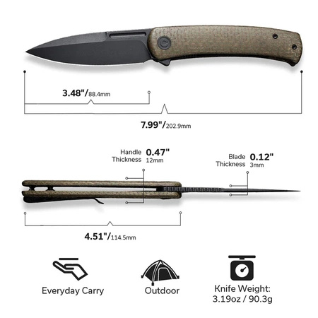 Nóż składany Civivi Caetus Green Burlap Micarta, Black Stonewashed 14C28N (C21025C-3)