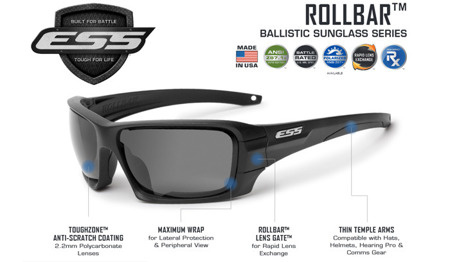 ESS - Okulary Rollbar Tactical Subdued Logo Kit - Czarne - Clear / Smoke Gray - EE9018-05