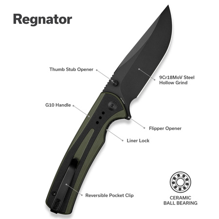 Nóż składany Sencut Regnator Green / Black G10, Black 9Cr18MoV (S24057-2)