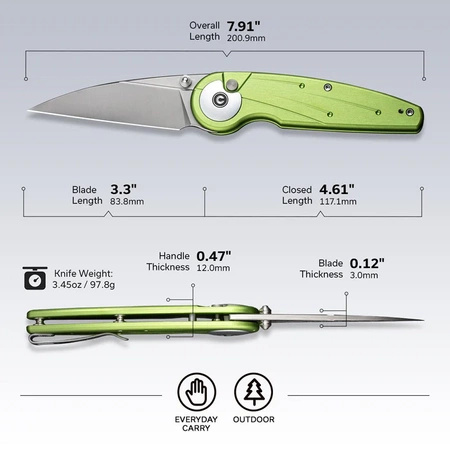 Nóż składany Civivi Starflare Lime Green Aluminium, Satin Nitro-V (C23052-3)