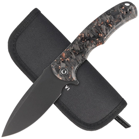 Nóż Civivi Praxis Black, Copper Shredded Carbon Fiber And Copper Shred, Black Stonewashed 9Cr18MoV (C803I)